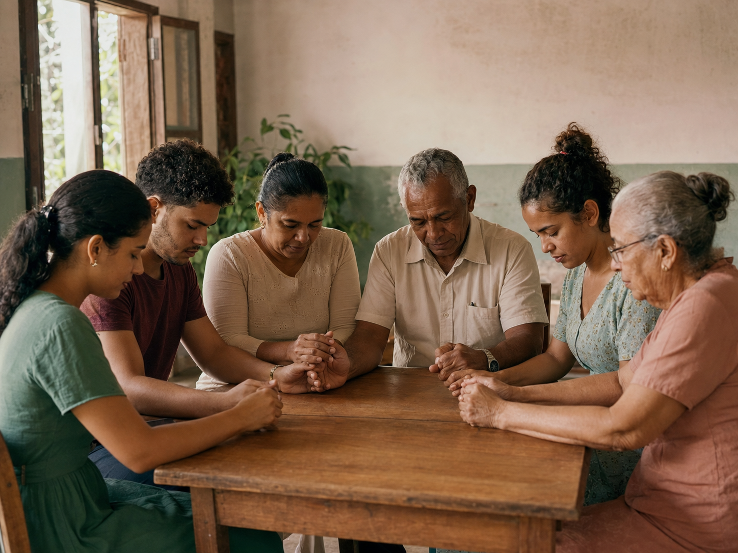 Miembros de una comunidad cristiana reunidos en oración